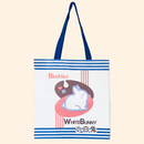 White Bunny Tote Bag on clean warm ivory background, zero shadows — Blushiez editorial product photo