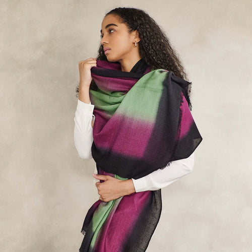 Iris Courtyard Green Purple Hand Woven Cashmere Merino Scarf