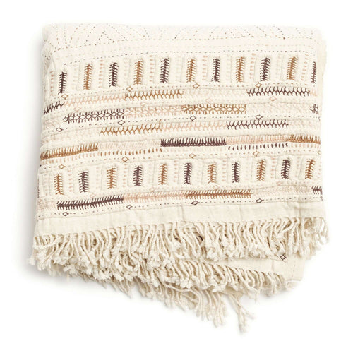 Unah Brown Hand Embroidered Organic Cotton Artisanal Throw
