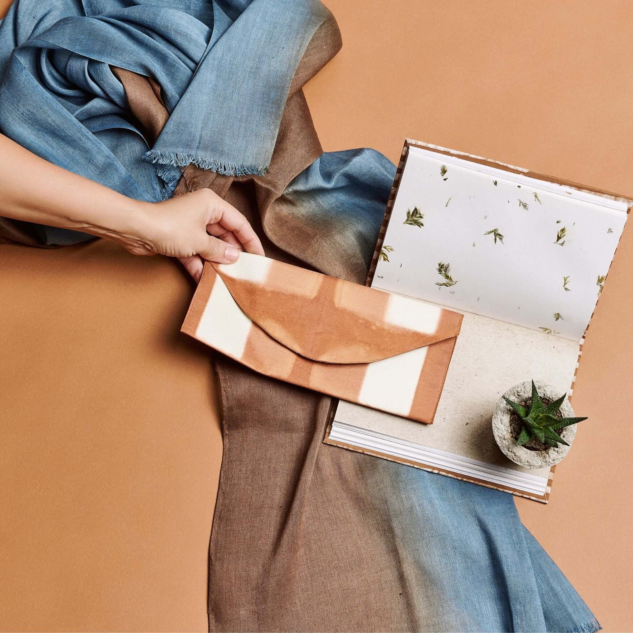Melo Gold Mulberry Silk Shibori Hand Crafted Envelope Pouch