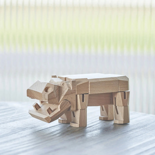 Morphits® Modern Wooden Hippo Decor – Interactive Puzzle & Art Piece