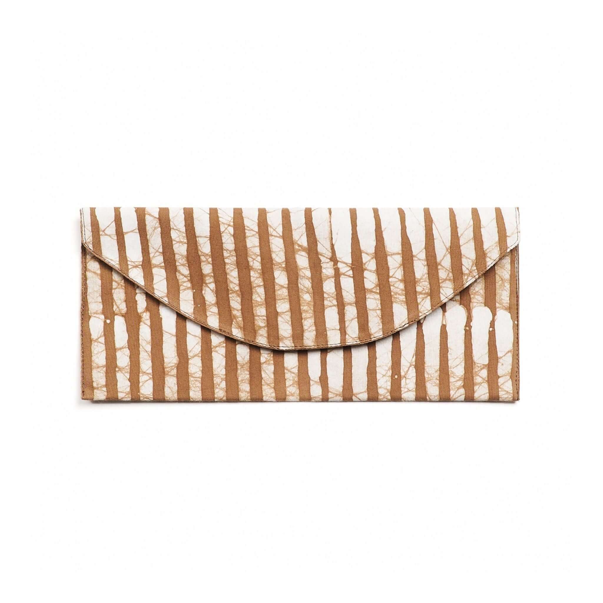 Oak Brown Stripes Cotton Wax Block Printed Envelope Pouch