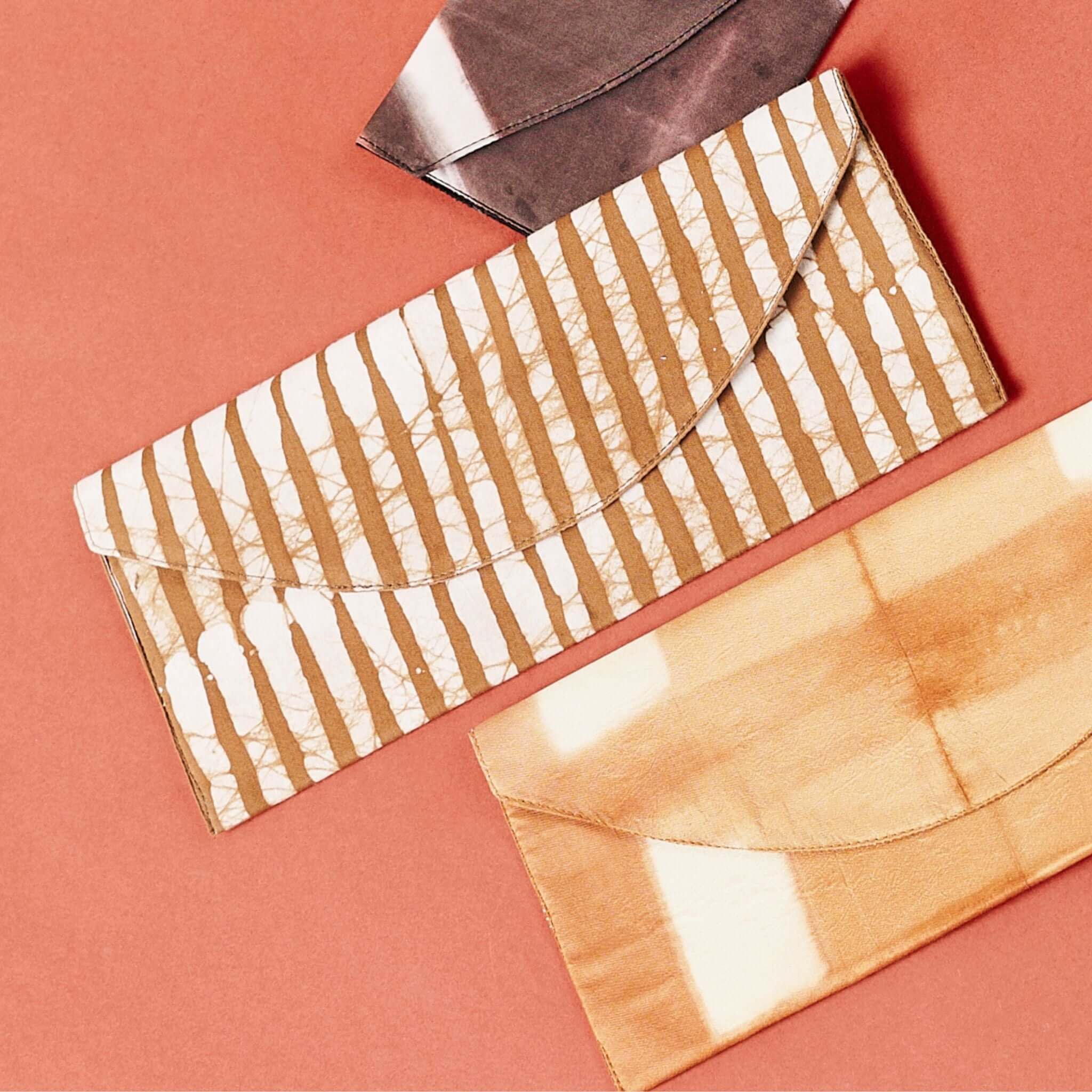 Oak Brown Stripes Cotton Wax Block Printed Envelope Pouch