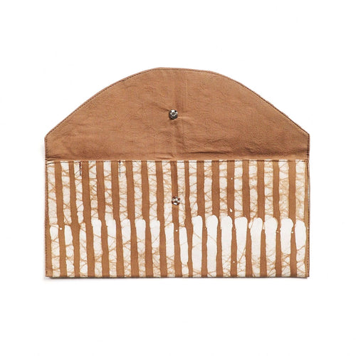 Oak Brown Stripes Cotton Wax Block Printed Envelope Pouch
