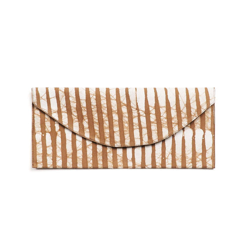 Oak Brown Stripes Cotton Wax Block Printed Envelope Pouch