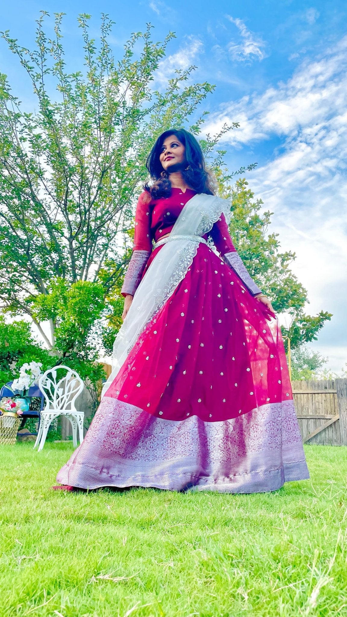 Organza serenade lehenga set - Burgundy