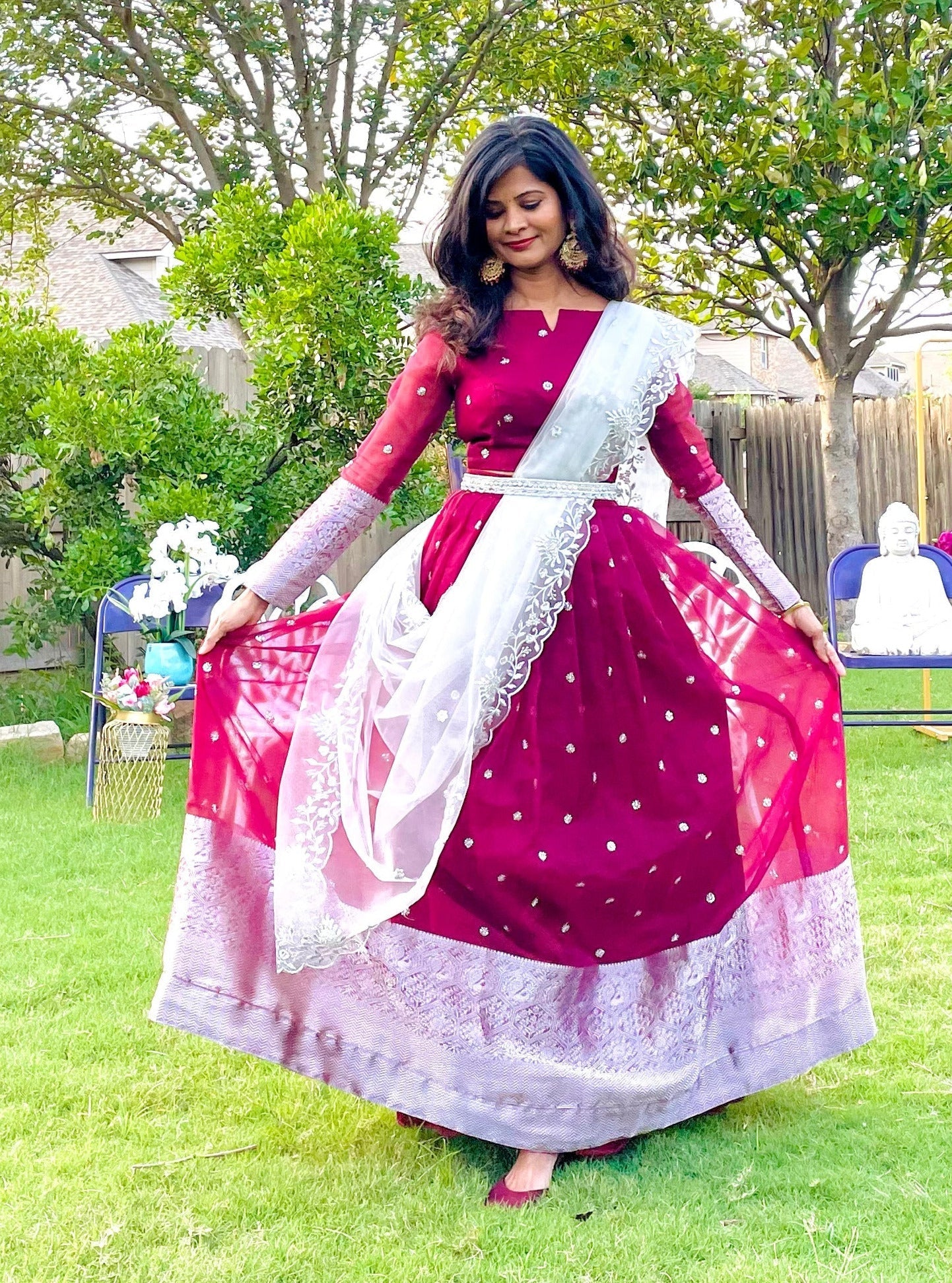 Organza serenade lehenga set - Burgundy