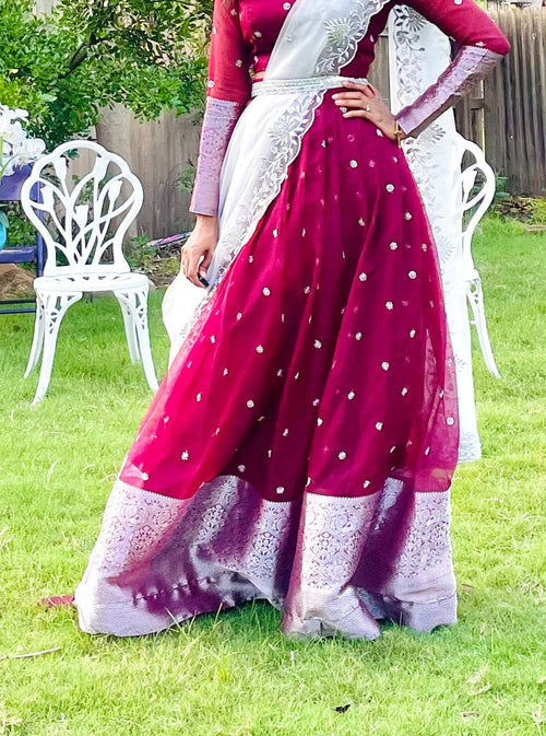 Organza serenade lehenga set - Burgundy