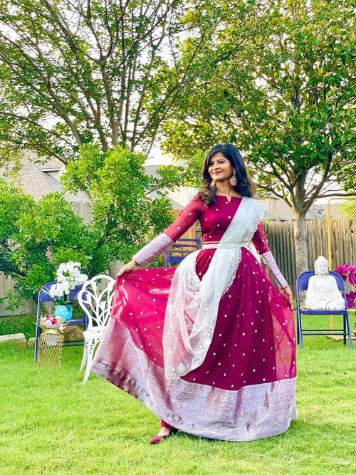 Organza serenade lehenga set - Burgundy