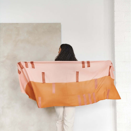 Canyon Orange Hand Embroidered Hand Woven Merino Blend Scarf