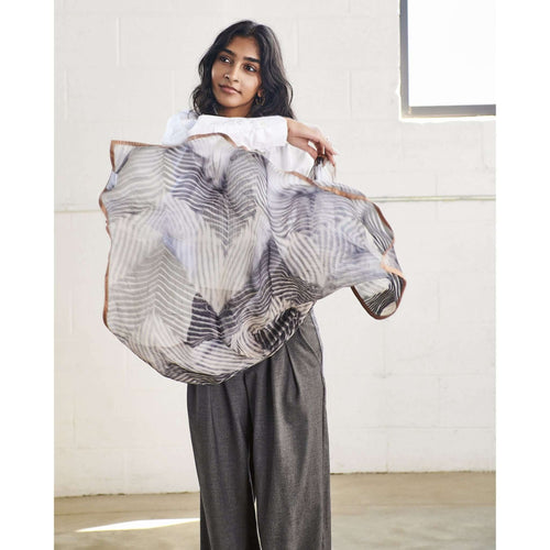 Chiffon Square Scarf Samu Black Hand Crafted  Shibori Print Silk