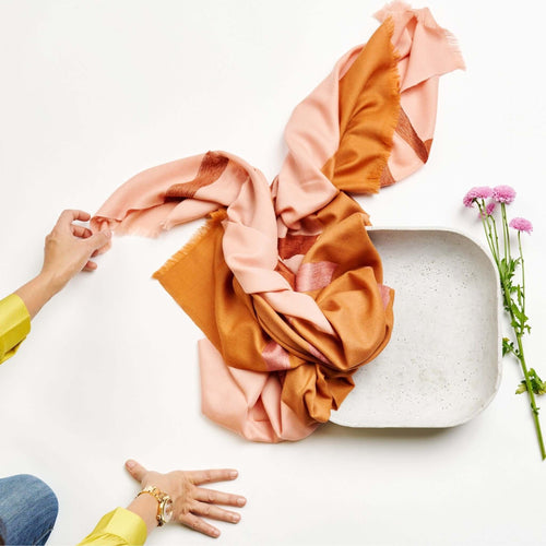 Canyon Orange Hand Embroidered Hand Woven Merino Blend Scarf
