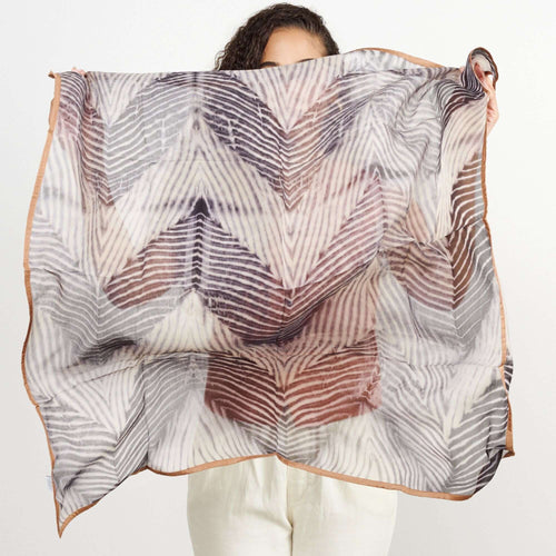 Chiffon Square Scarf Samu Black Hand Crafted  Shibori Print Silk