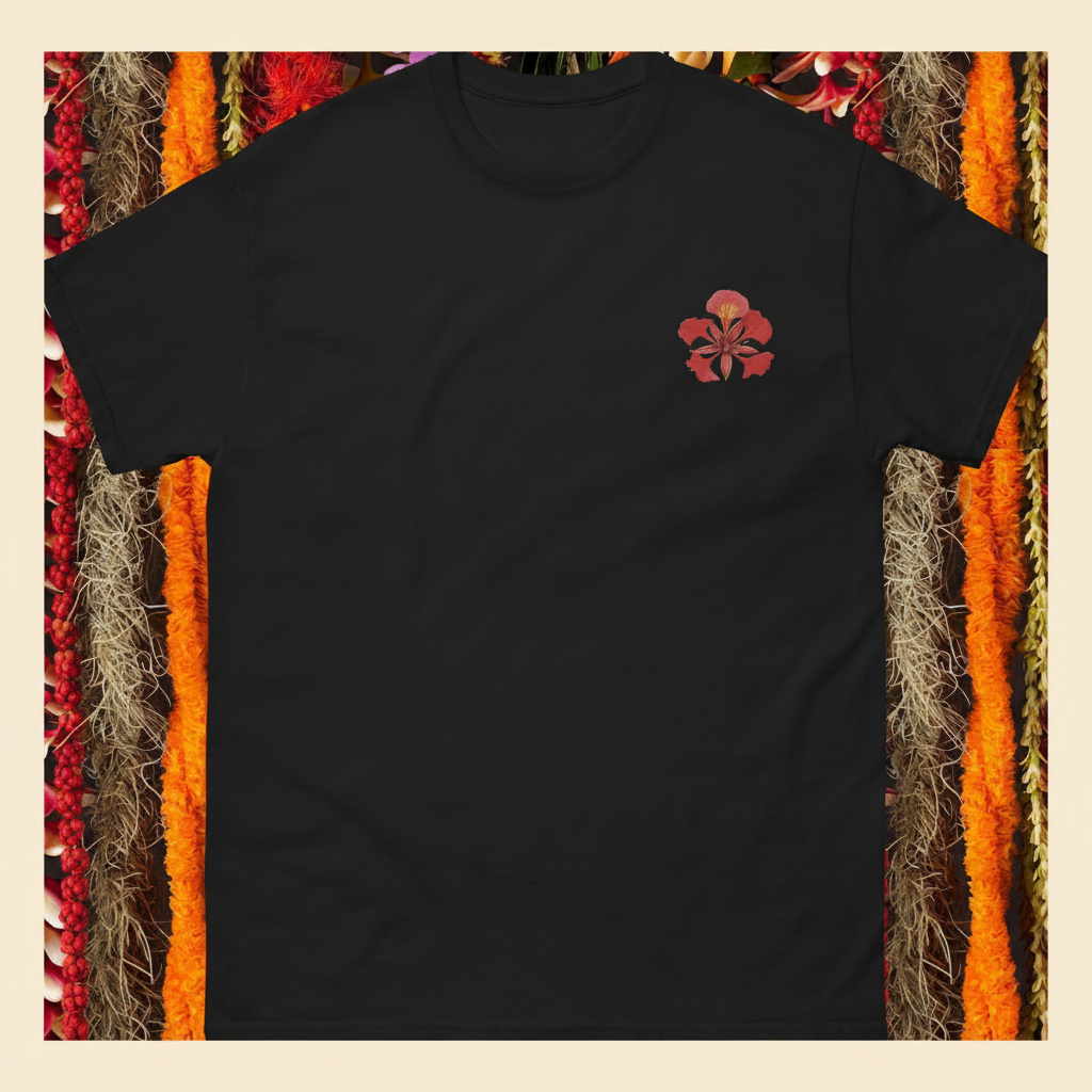 Pualani Crown Embroidered Flame Tree Tee (100% Organic Cotton)