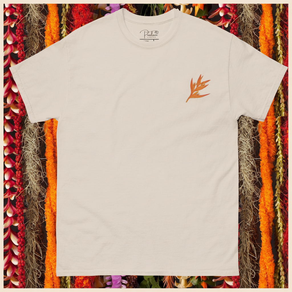 Pualani Crown Embroidered Heliconia Tee (100% Organic Cotton)