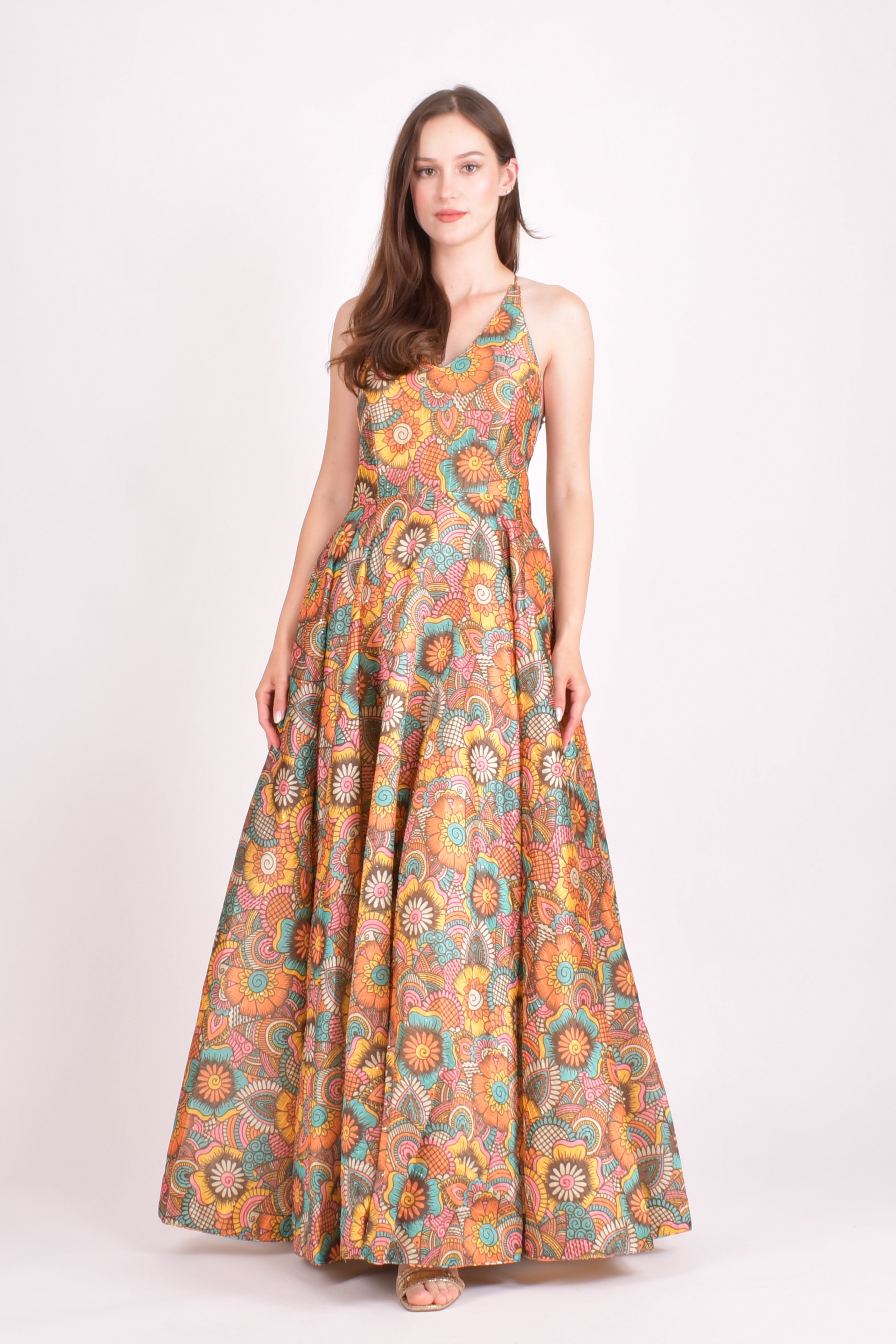 Cora Long Dress with Sequins Work