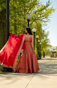 Flanna Red Banarasi Lehenga Choli Set
