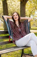 Yana Embroidered Ajrakh Kaftan Top