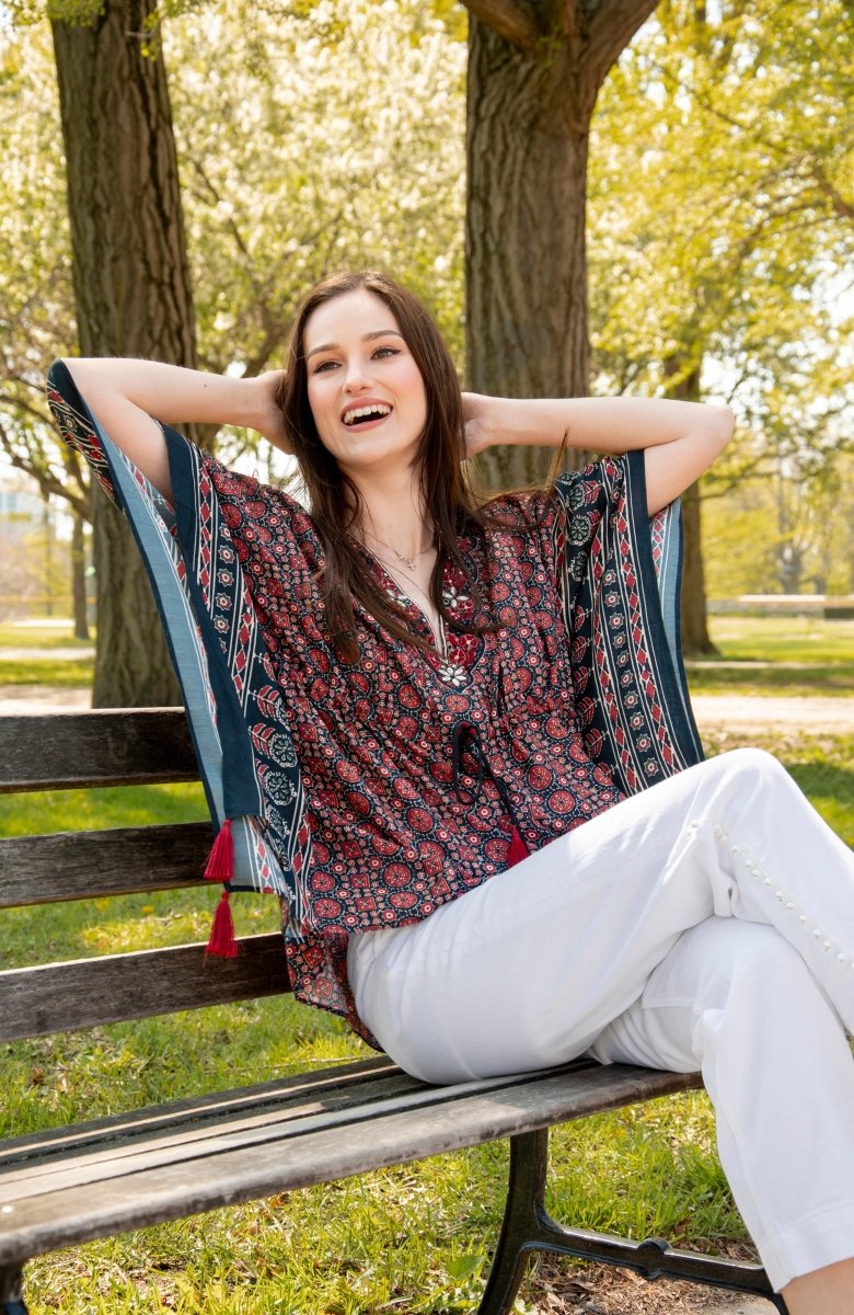 Yana Embroidered Ajrakh Kaftan Top