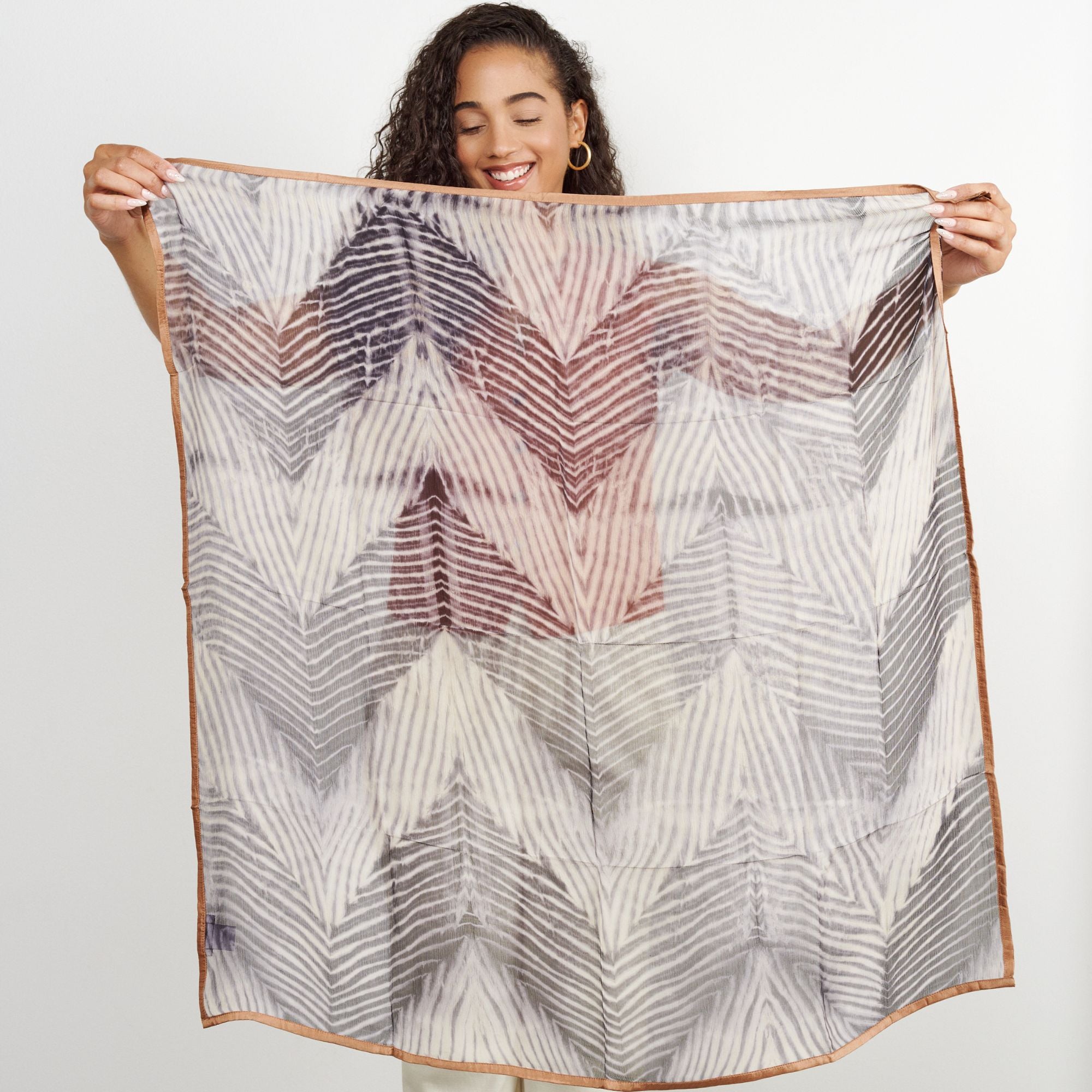 Samu Black Hand Crafted  Shibori Print Silk Chiffon Sqaure Scarf