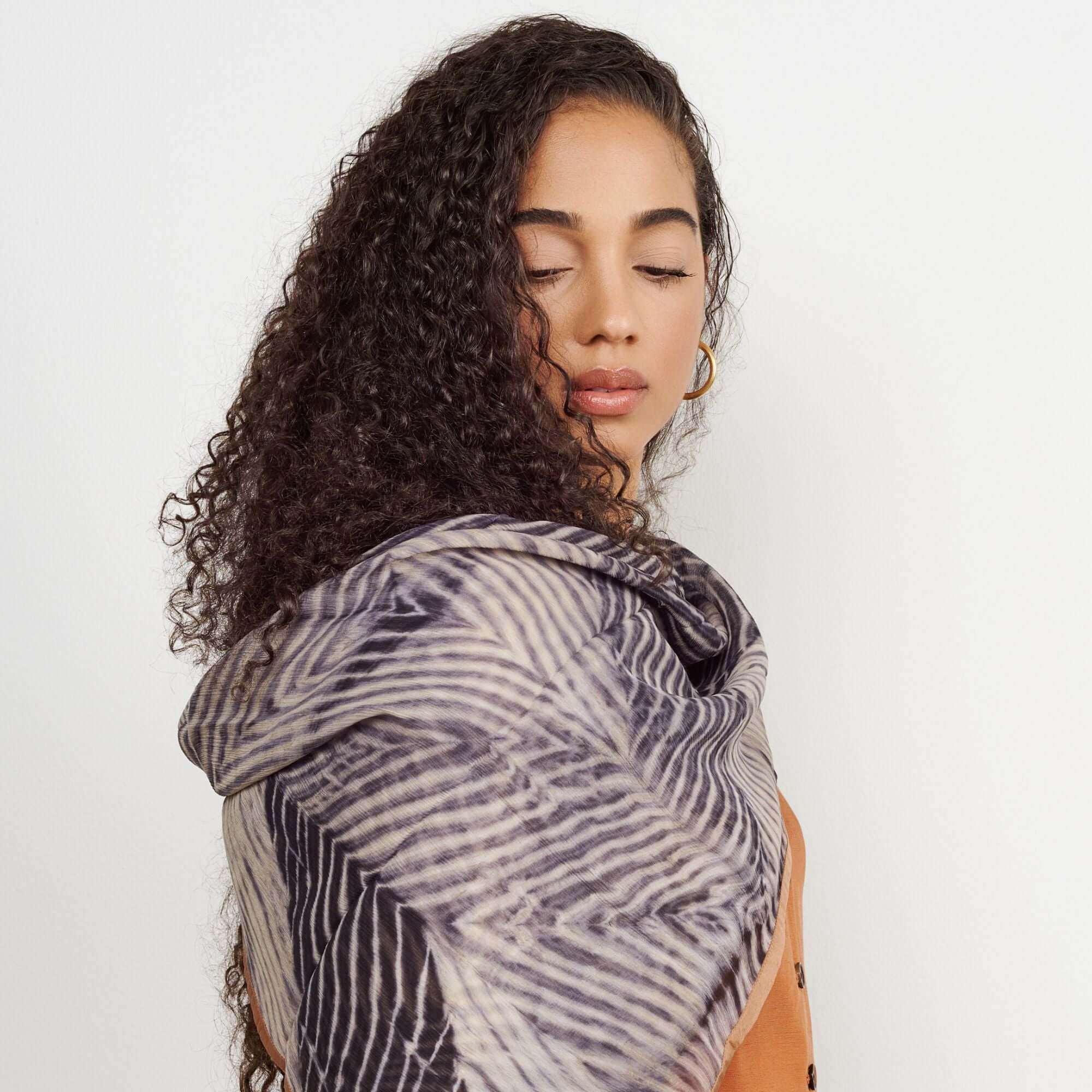 Chiffon Square Scarf Samu Black Hand Crafted  Shibori Print Silk