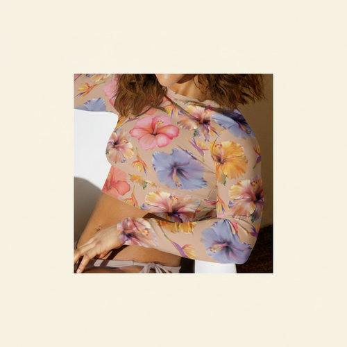 Sandy Watercolor Hibiscus Recycled Crop Top Hero