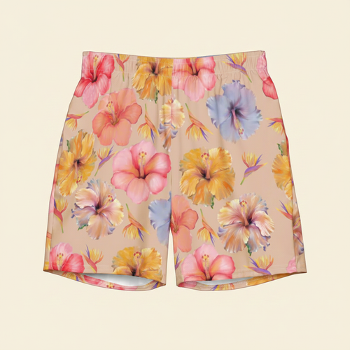 Sandy Watercolor Hibiscus Recycled Swim Shorts Hero
