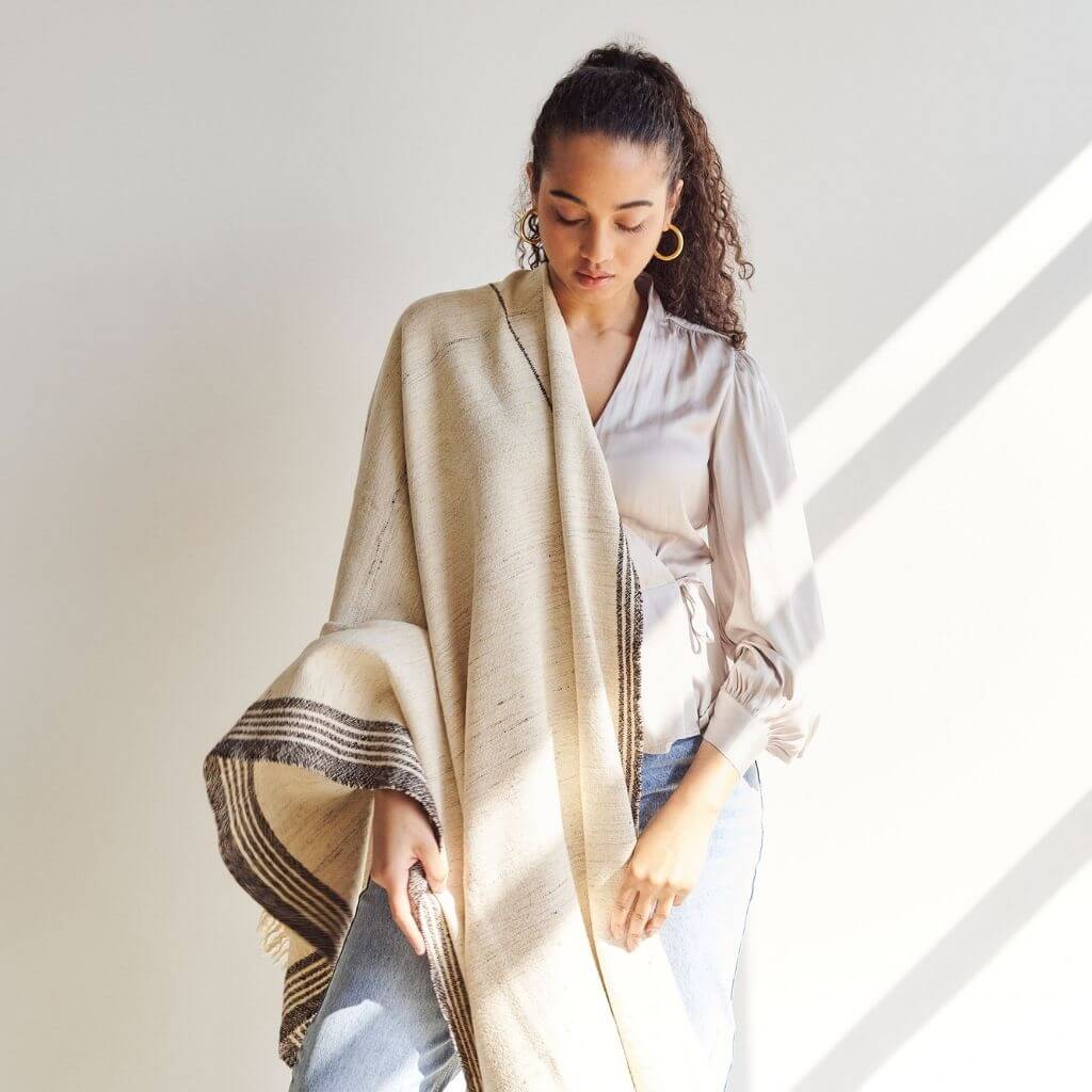 Seytu Off White Striped Gently Textured Handloom Throw