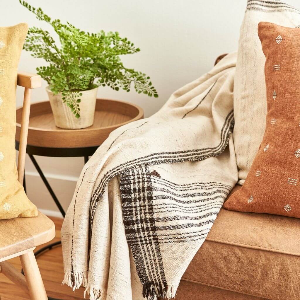 Seytu Off White Striped Gently Textured Handloom Throw