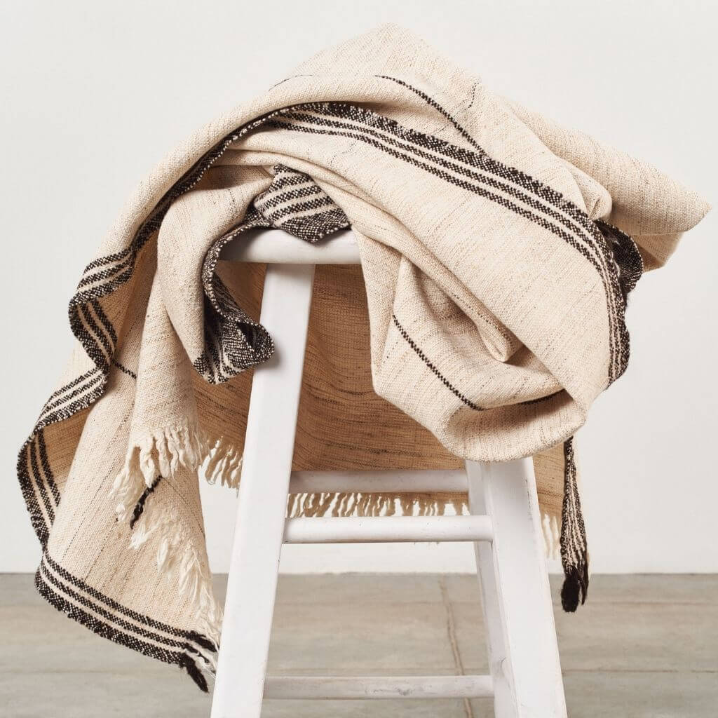 Seytu Off White Striped Gently Textured Handloom Throw