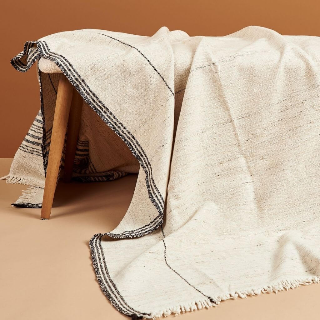 Seytu Off White Striped Gently Textured Handloom Throw