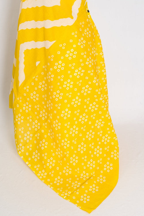 Shalini: Bright Yellow & White Contemporary Bengal Soft Mulmul Cotton Saree