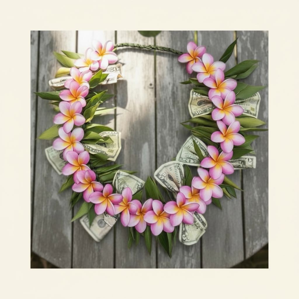Thick Ti Leaf Money Lei (Closed)