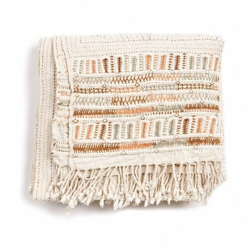 Unah Brown Hand Embroidered Organic Cotton Artisanal Throw